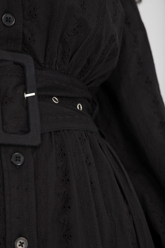 Shirt cotton lace short dress - Black