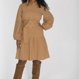 Shirt cotton lace short dress - Sand