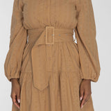 Shirt cotton lace short dress - Sand