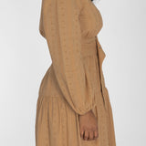 Shirt cotton lace short dress - Sand