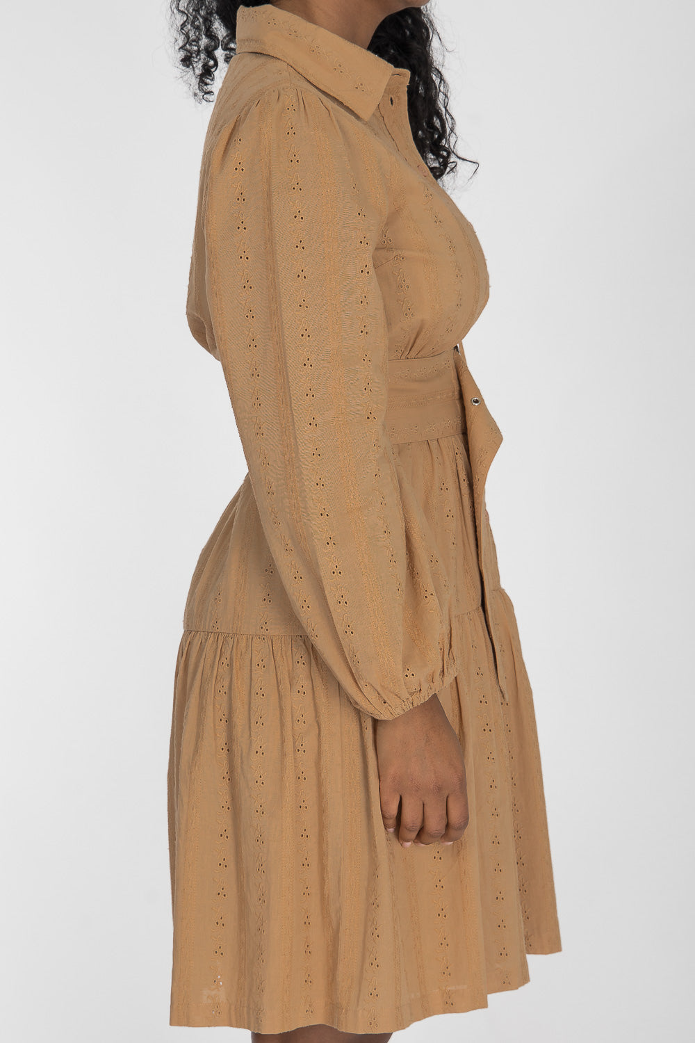 Shirt cotton lace short dress - Sand