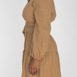 Shirt cotton lace short dress - Sand