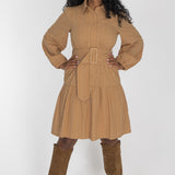 Shirt cotton lace short dress - Sand