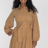 Shirt cotton lace short dress - Sand