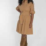 Shirt cotton lace short dress - Sand