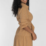 Shirt cotton lace short dress - Sand