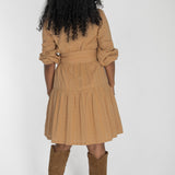 Shirt cotton lace short dress - Sand
