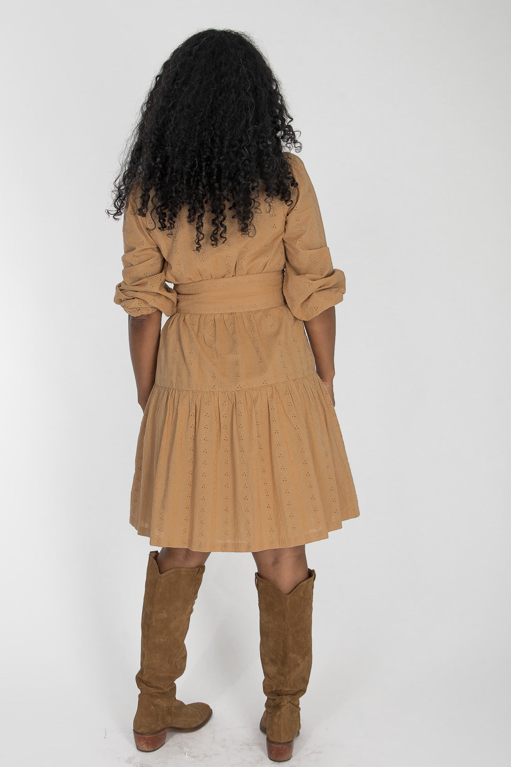 Shirt cotton lace short dress - Sand
