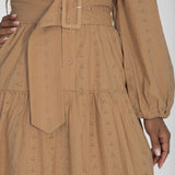 Shirt cotton lace short dress - Sand