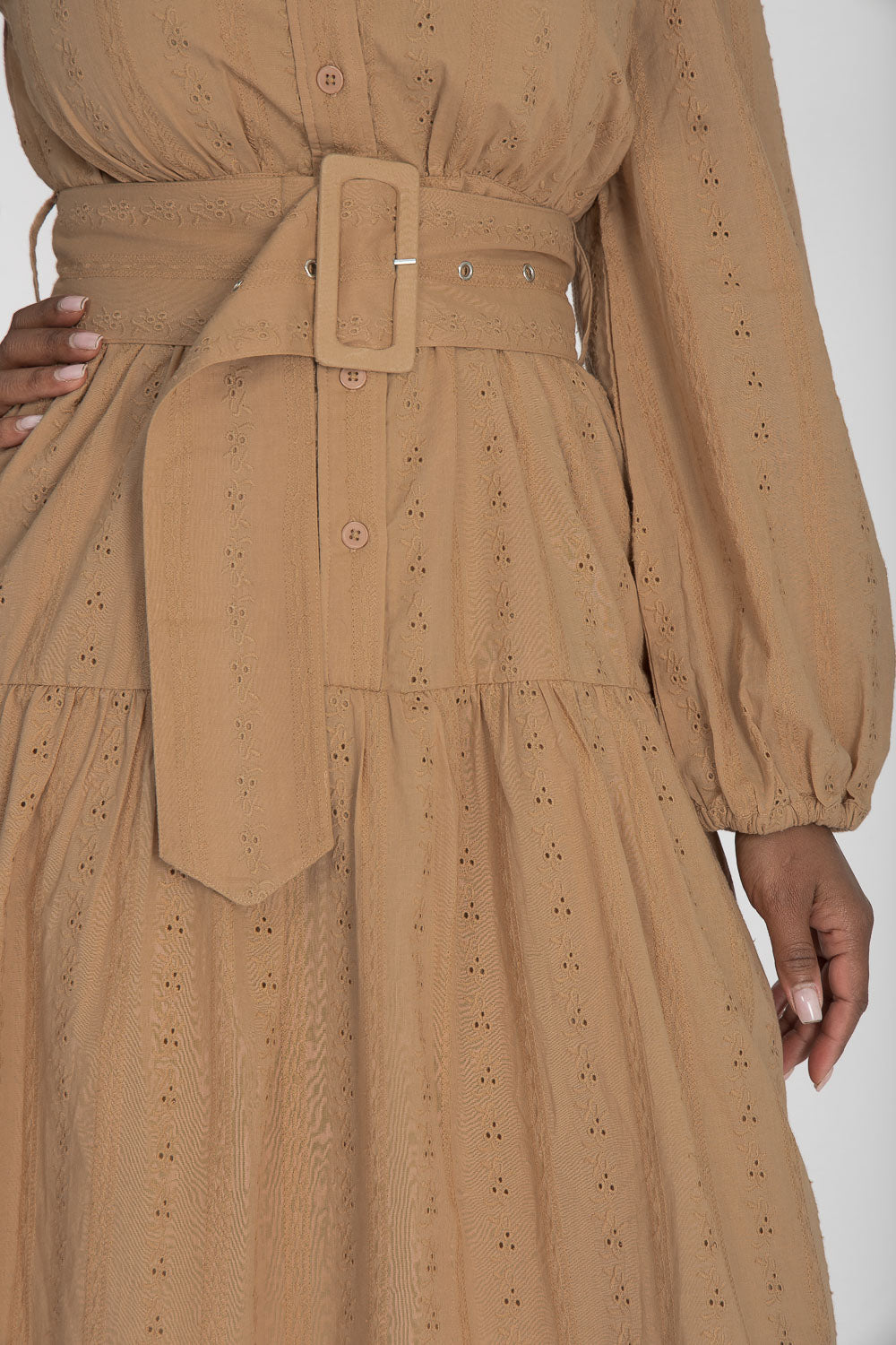 Shirt cotton lace short dress - Sand