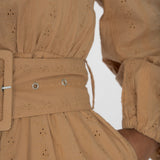 Shirt cotton lace short dress - Sand