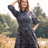 Cotton shirt midi dress - Navy flowers