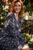 Cotton V-neck short dress - Navy flowers