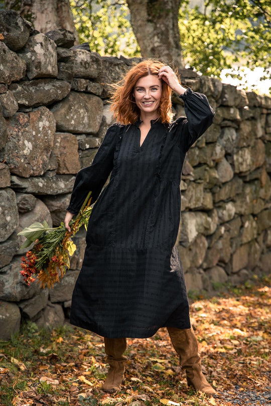 Cotton lace midi dress - Black