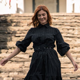 Shirt cotton lace midi dress - Black
