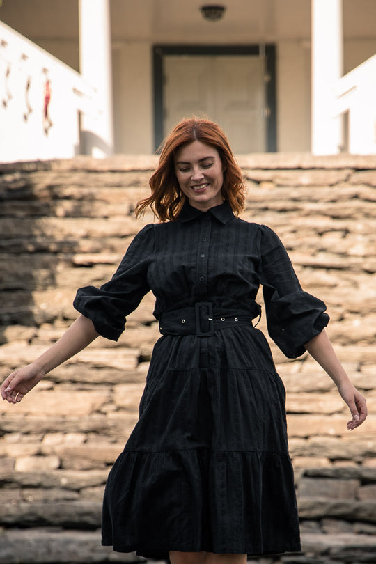 Shirt cotton lace midi dress - Black