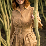 Shirt cotton lace midi dress - Sand