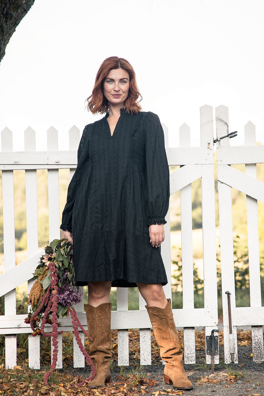 Cotton lace short dress - Black