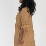 Cotton lace short dress - Sand