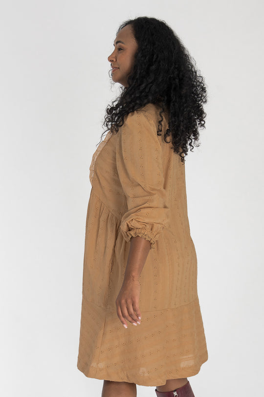 Cotton lace short dress - Sand