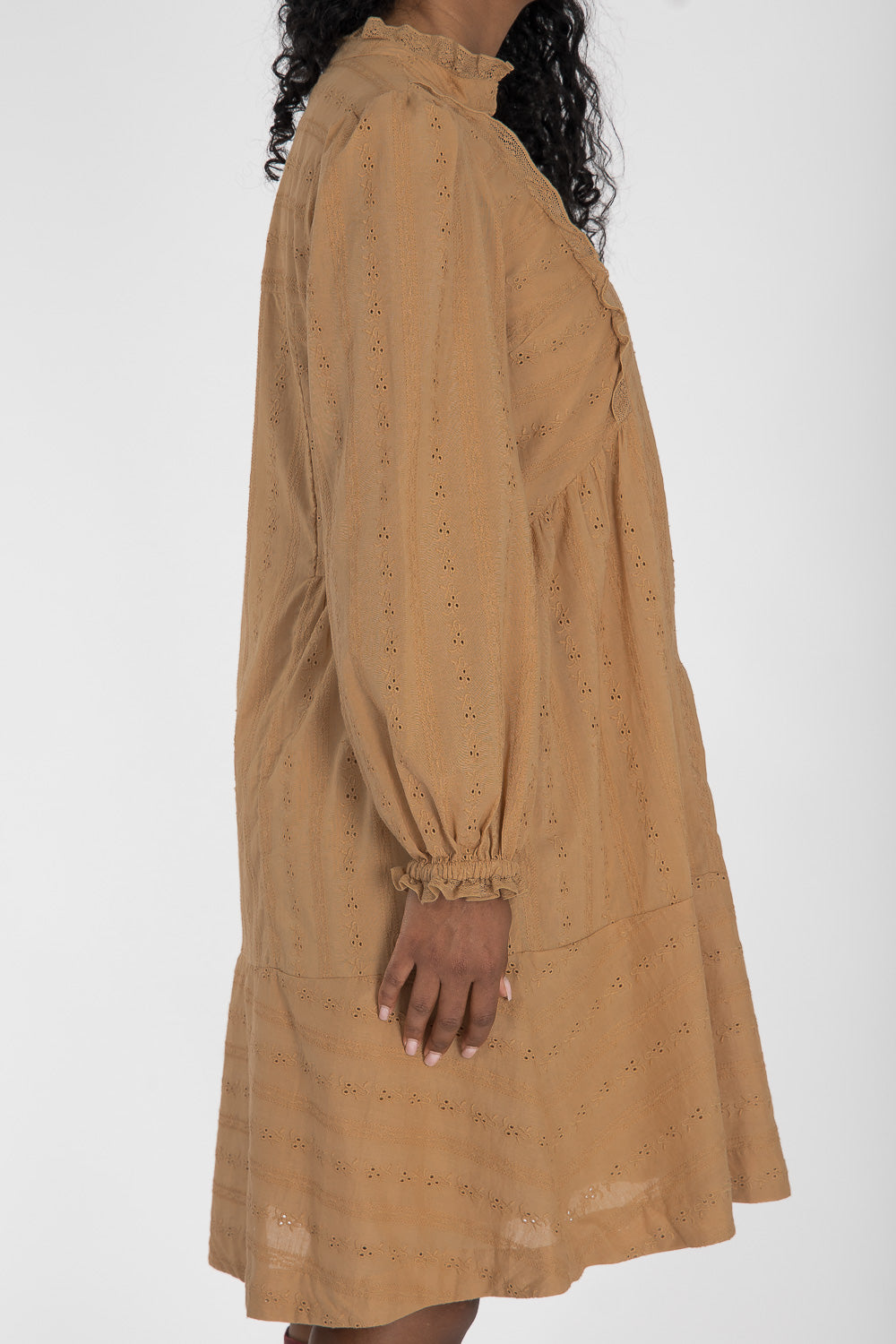Cotton lace short dress - Sand