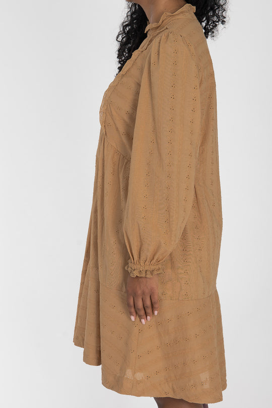 Cotton lace short dress - Sand