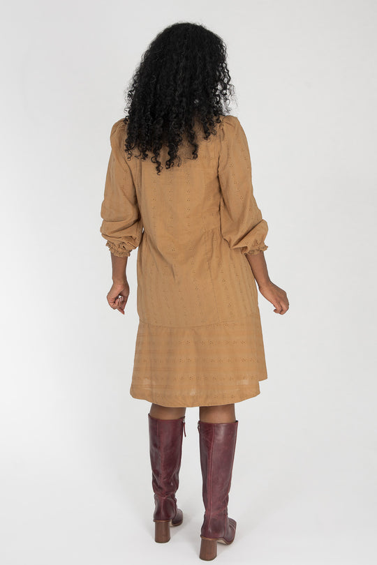 Cotton lace short dress - Sand