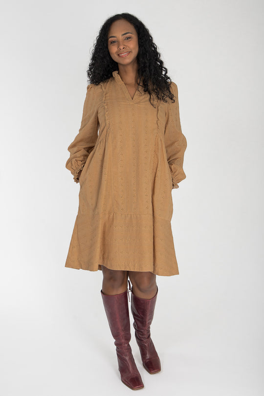 Cotton lace short dress - Sand