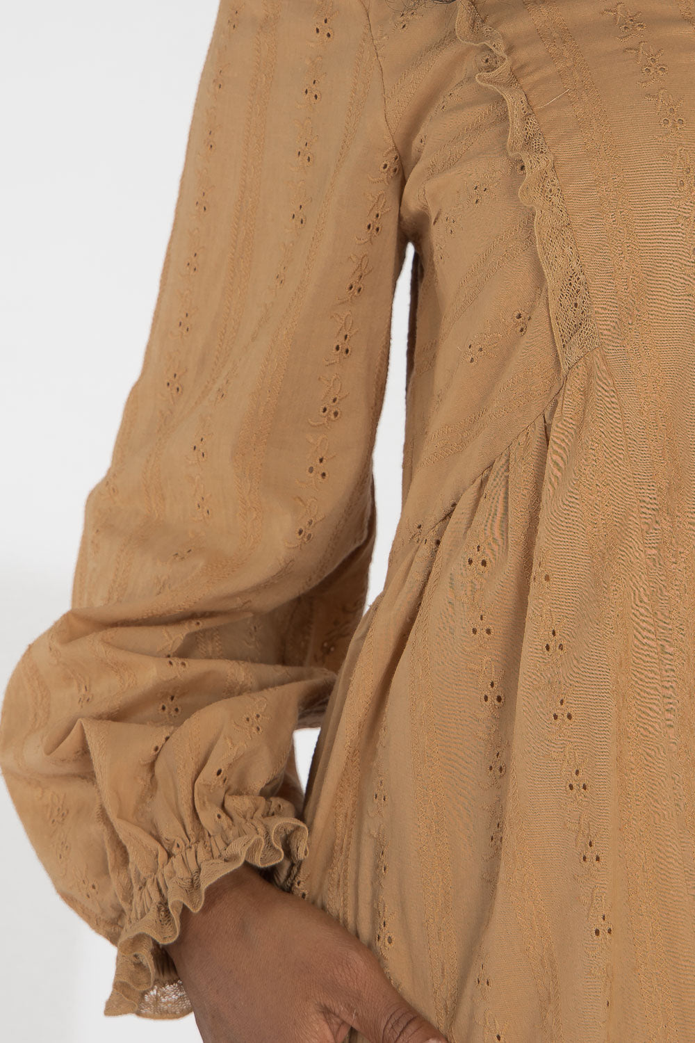 Cotton lace short dress - Sand