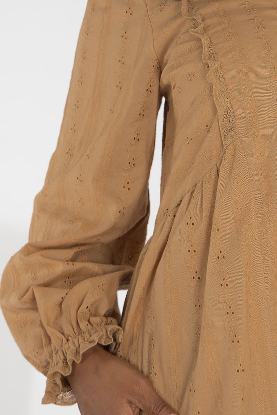 Cotton lace short dress - Sand