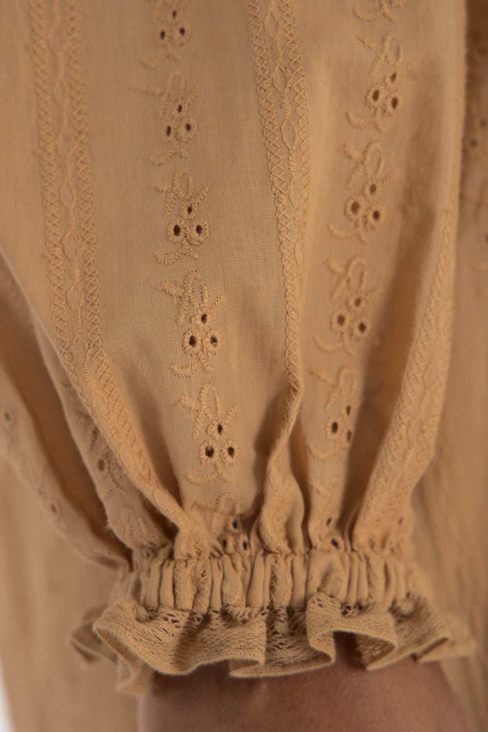 Cotton lace short dress - Sand