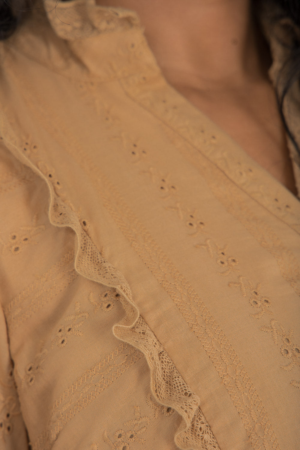 Cotton lace short dress - Sand