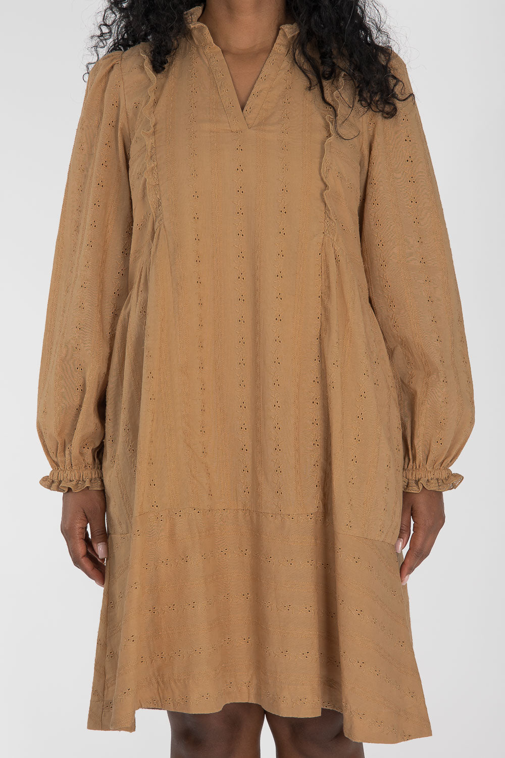 Cotton lace short dress - Sand