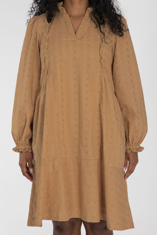 Cotton lace short dress - Sand