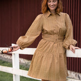 Shirt cotton lace short dress - Sand