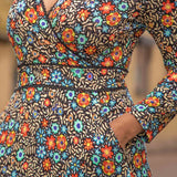 Picot pocket midi jersey dress - Black flowers