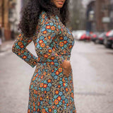 Picot pocket midi jersey dress - Black flowers