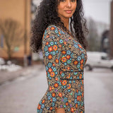 Picot pocket midi jersey dress - Black flowers