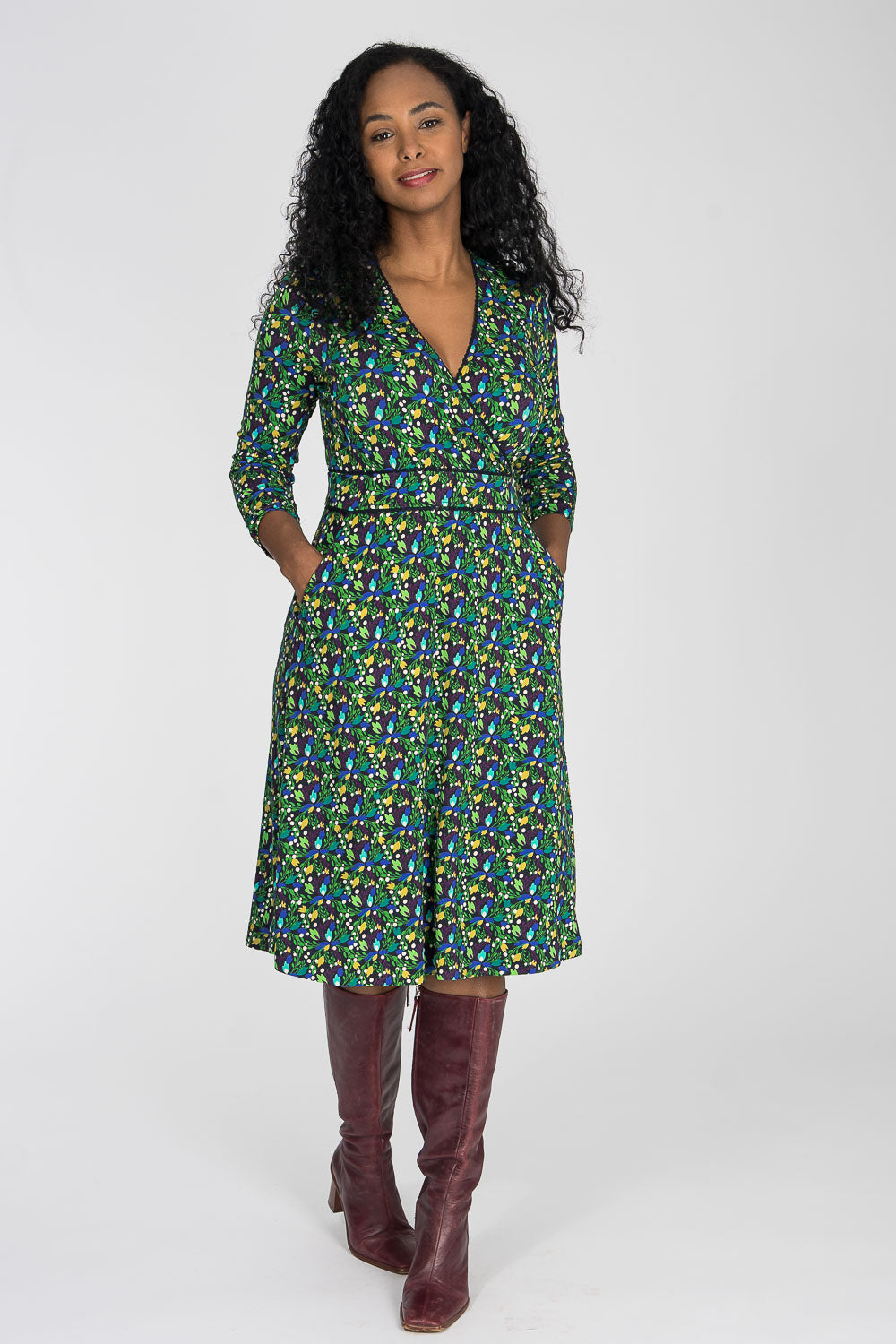 Picot pocket short jersey dress - Navy