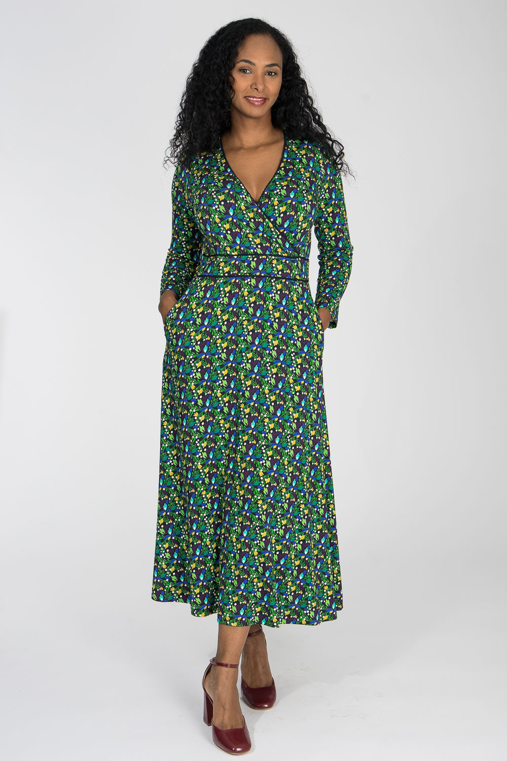 Picot pocket midi jersey dress - Navy