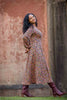 Pleated waist midi jersey dress - Navy flowers