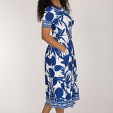 Pleated waist midi jersey dress - Blue