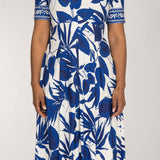 Pleated waist midi jersey dress - Blue