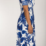 Pleated waist midi jersey dress - Blue