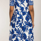Pleated waist midi jersey dress - Blue