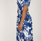 Pleated waist midi jersey dress - Blue