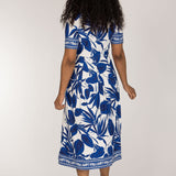 Pleated waist midi jersey dress - Blue
