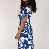 Pleated waist midi jersey dress - Blue