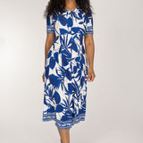 Pleated waist midi jersey dress - Blue