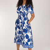 Pleated waist midi jersey dress - Blue